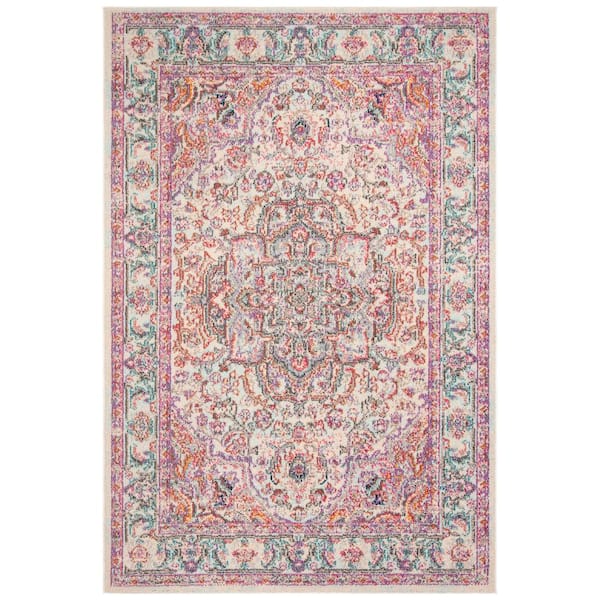SAFAVIEH Madison Beige/Fuchsia 4 ft. x 6 ft. Geometric Area Rug