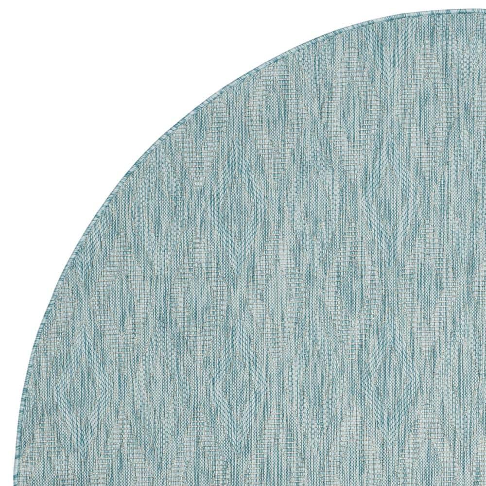 Aqua Blue Round Geometric Synthetic Outdoor Area Rug