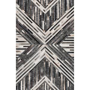Gray 5 ft. x 8 ft. Mikah Handmade Leather Cowhide Modern Area Rug