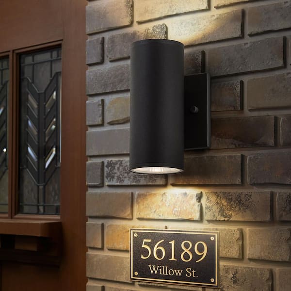 Alexa 7.1 in. 2-Light Black Cylinder Outdoor Wall Sconce, Up-Down Lighting