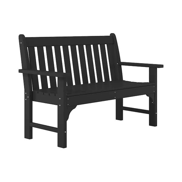 Laguna Outdoor Patio Weather Resistant Poly Plastic 51 in. 2-Person Front Porch Garden Bench in Black