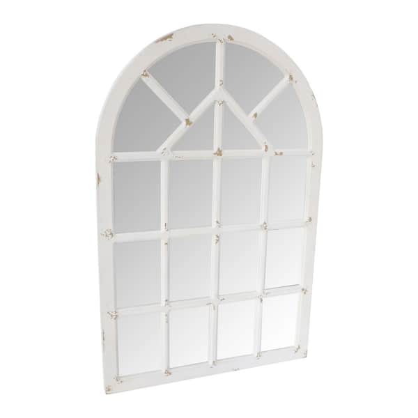 Unbranded 32 in. W x 48 in. H Arch Wood Framed White Wall Mirror Decorative Mirror