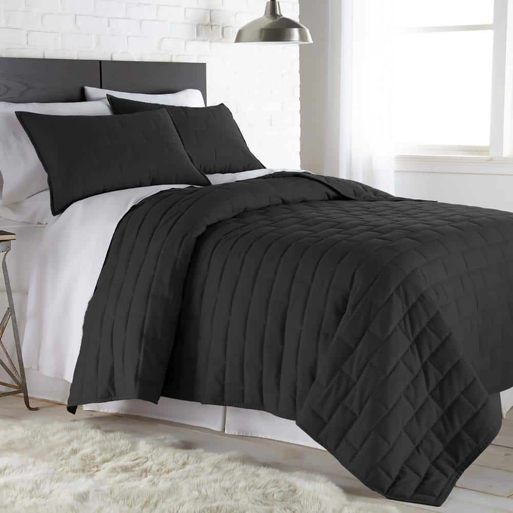 Southshore Fine Linens Brickyard Black Twin Microfiber Quilt and Sham ...