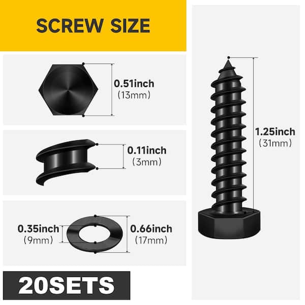 5/16 in. x 1-1/4 in. Stainless Steel Hex Drive Hex Head Lag Screws, Black Oxide (20-Pack)