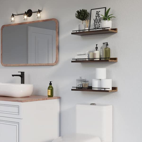 YHPD Wall Mounted Shower Shelf Bathroom Shelves Glass Shelf, Floating  Shelves with Guardrail, for Bathroom,Kitchen