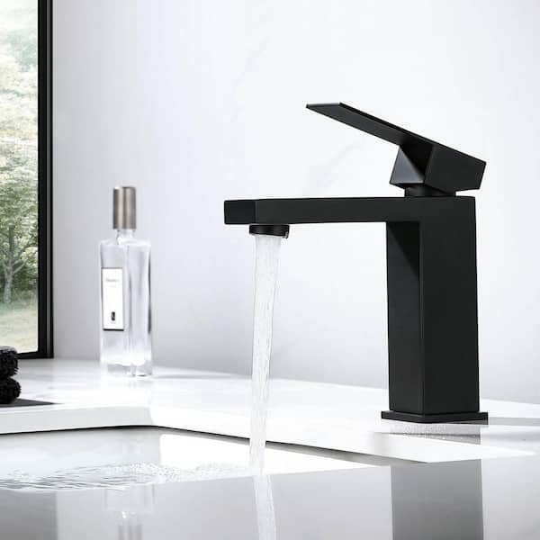 Basin Faucet Single Handle Bathroom Sink Faucet with 15-Degree Spout Soft Water Flow in Stainless Steel Matte Black