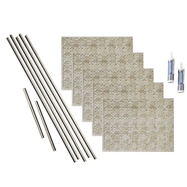 Fasade Traditional 6 18 in. x 24 in. Vintage Metal Vinyl Decorative Wall Tile Backsplash 15 sq. ft. Kit