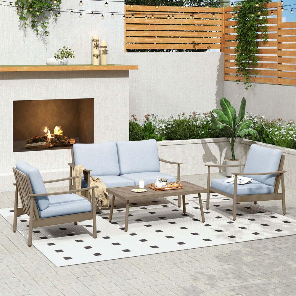 Sunset Retreat 4-Piece Blue Aluminum Patio Conversation Set with 2 Webbing Chairs, Loveseat and Coffee Table price history on PriceWatchPro