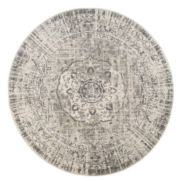8 ft. Round Gray Medallion Washable Area Rug Runner Rug