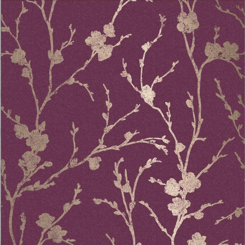 Meiying Mauve and Gold Floral Metallic Wallpaper
