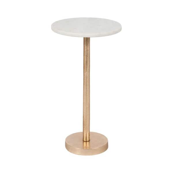Liv & Skye 13 in. Gold Round Marble Accent Table
