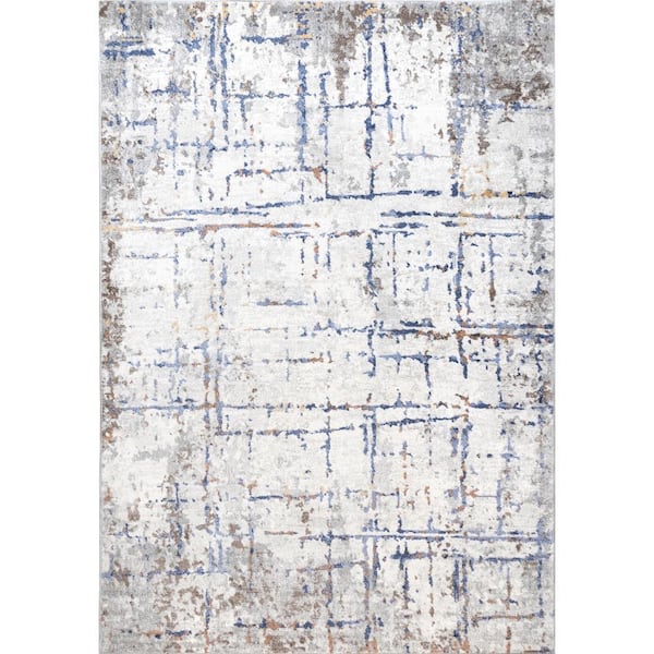 nuLOOM Mabel Contemporary Faded Abstract Light Gray 6 ft. 7 in. x 9 ft. Indoor Area Rug