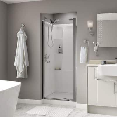 Contemporary 33 in. W x 64-3/4 in. H Semi-Frameless Pivot Shower Door in Chrome with 1/4 in. Tempered Clear Glass