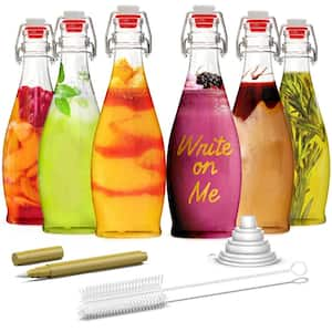 17 oz. Glass Bottles with Swing Top Stoppers, Bottle Brush, Funnel, and Gold Glass Marker (Set of 6)