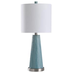 Textured 24.5 in. Teal, Brushed Steel Accent Table Lamp