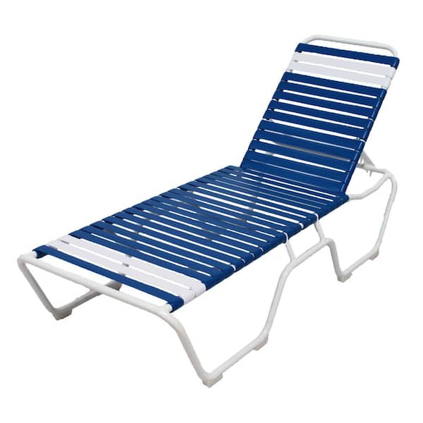 Marco Island White Commercial Grade Aluminum Vinyl Strap Outdoor Chaise Lounge In Blue And 2 Pack C222 W Bw The Home Depot Marco Island White Commercial Grade, Vinyl Strap Outdoor Furniture