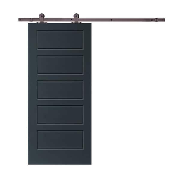 CALHOME 36 in. x 80 in. Charcoal Gray Stained Composite MDF 5 Panel Interior Sliding Barn Door with Hardware Kit
