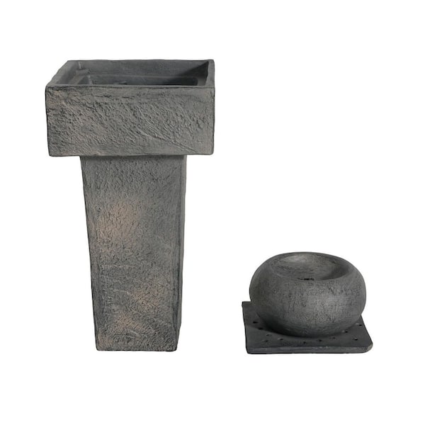 25.59 in. H x 11. 8 in. W Tall Striped Concrete Column Fountainain Garden Statues with LED Light in Gray