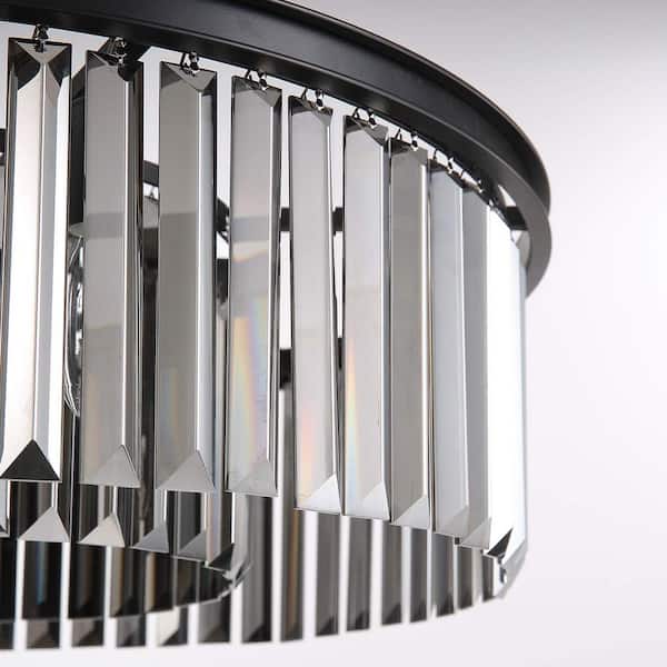 FANNEHONNE 22 in. 6-Light Black Crystal Modern Chandelier Drum