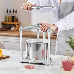 Fruit Wine Press, 1.6 gal./6 l, 2-Stainless Steel Barrels, Manual Juice Maker, with T-Handle, Triangular Structure