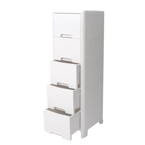 Modern Homes Rattan Style 5-Drawer Unit in Ivory