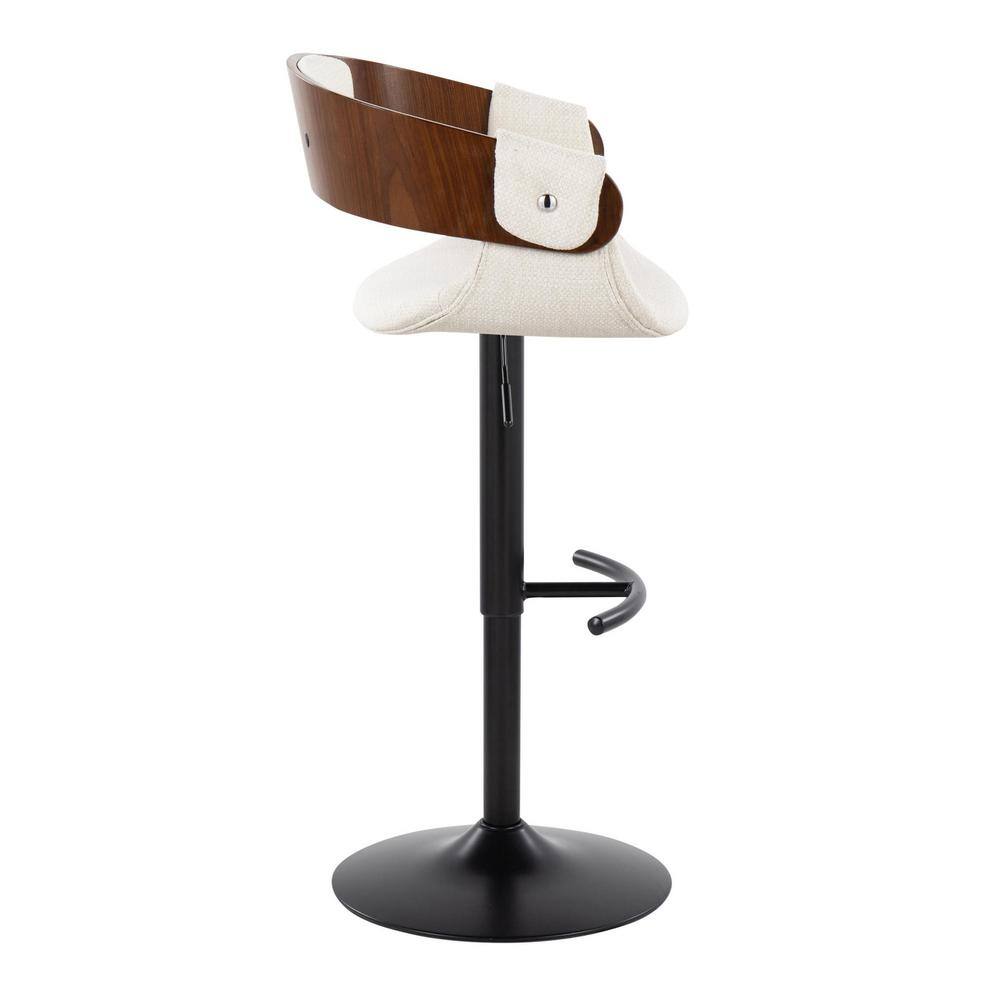 Set of 2 Adjustable Walnut and Cream Swivel Barstools