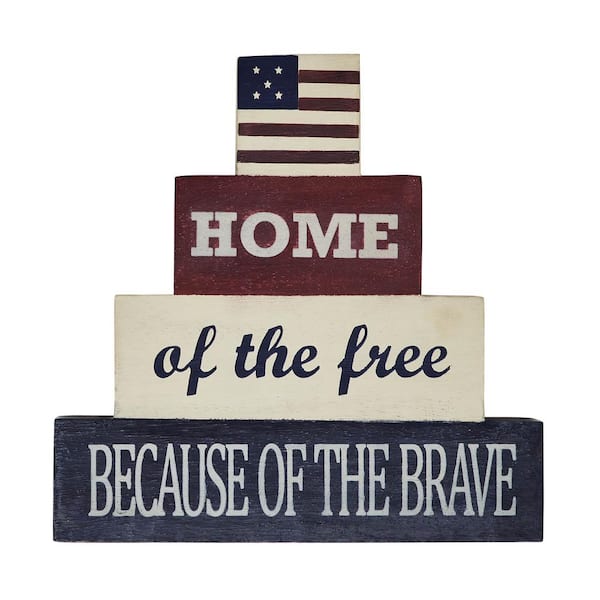 VHC BRANDS Americana 4th of July Home Of The Free Wooden Block Stack