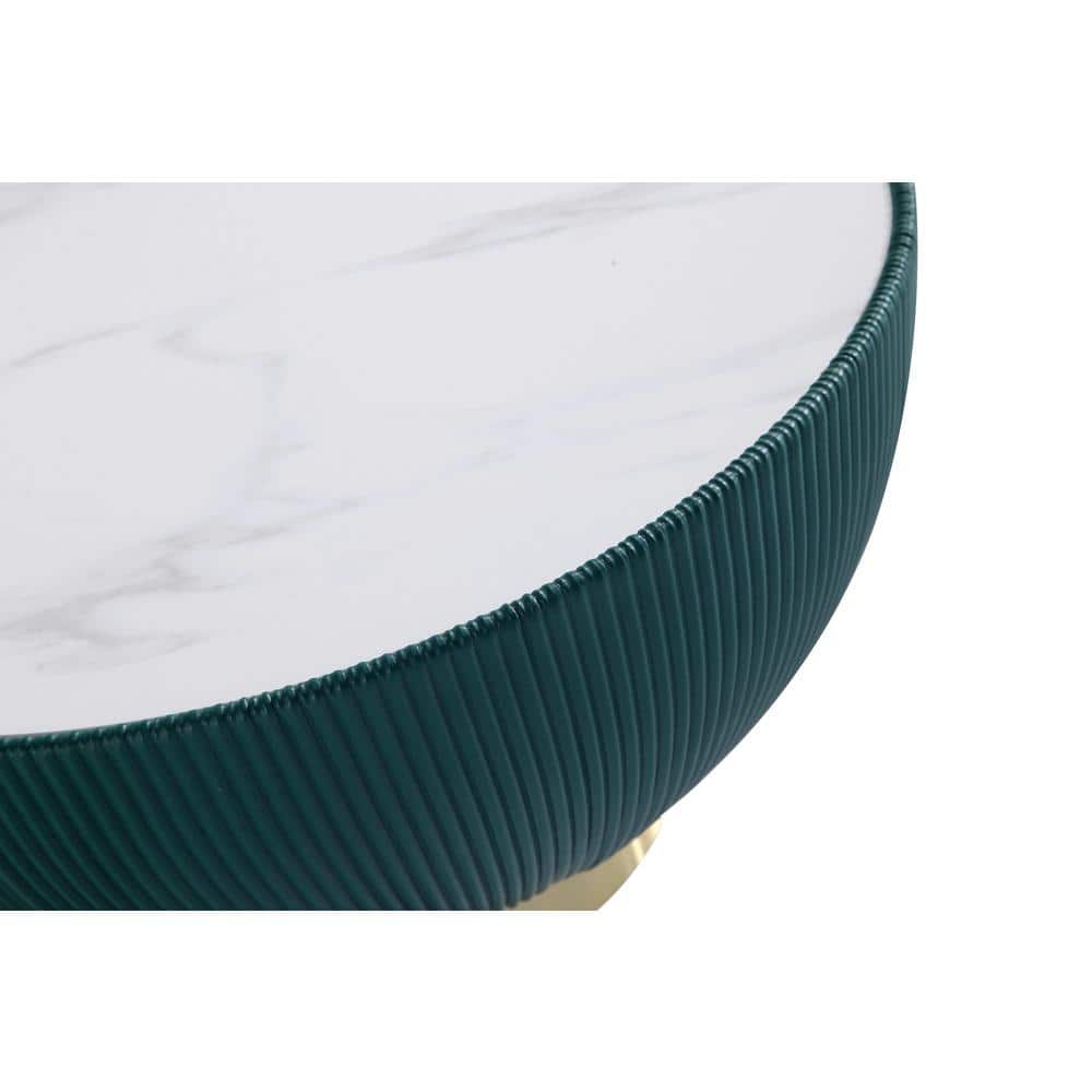 Anderson Green Faux Marble Leatherette Round Coffee Table with Gold Base