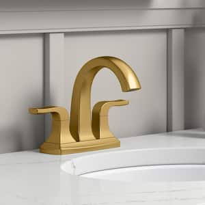 Rubicon 4 in. Centerset Double Handle High Arc Bathroom Faucet in Vibrant Brushed Moderne Brass
