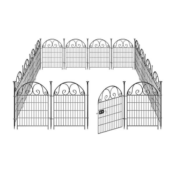 Tall Metal Garden Fence Animal Barrier with Gate 27 in.12 Panels for Dogs Outdoor Yard 26.2 ft, Temporary Fencing