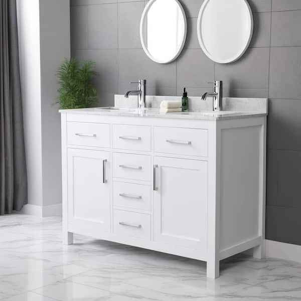 Beckett 48 in. W x 22 in. D x 35 in. H Double Sink Bathroom Vanity in White with Carrara Cultured Marble Top