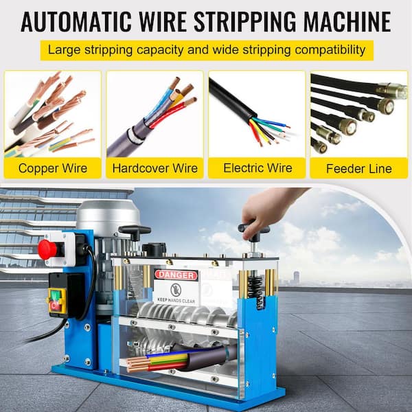 Electric Wire Stripping Machine 370-Watt 0.06-1.5 in. Automatic Cable Stripper 75 ft. /min Speed, 11 Channels, 10 Blades