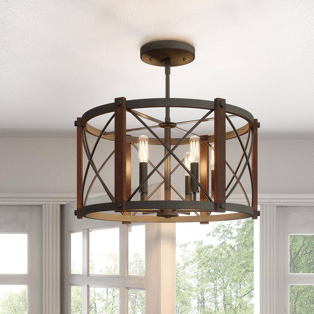 Baron 20" Black Steel 6-Light Semi-Flush Mount