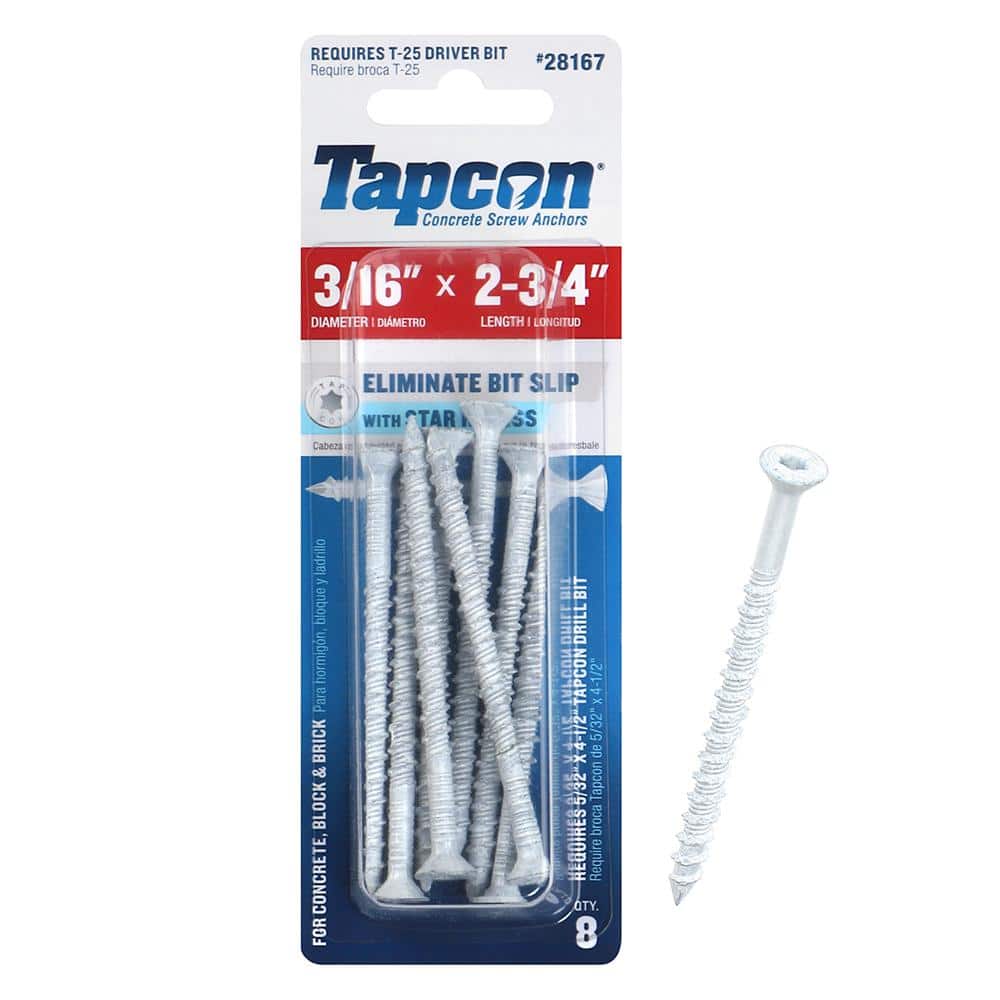 Tapcon 3/16 in. x 2-3/4 in. White Star Flat-Head Concrete Anchors (8-Pack)  28167 The Home Depot