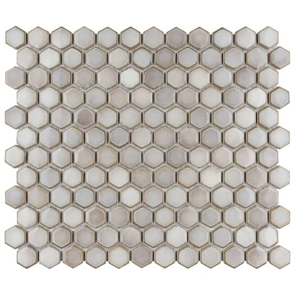 Merola Tile Hudson 1 in. Hex Dove Grey 11-7/8 in. x 13-1/4 in. Porcelain Mosaic Tile (11.2 sq. ft./Case)