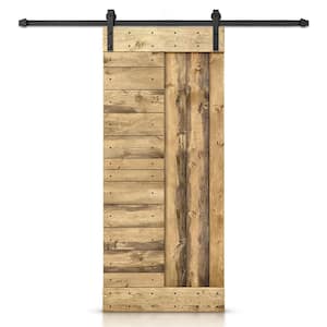 24 in. x 84 in. Weather Oak Stained DIY Knotty Pine Wood Interior Sliding Barn Door with Hardware Kit