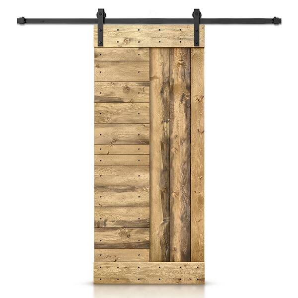 CALHOME 36 in. x 84 in. Weather Oak Stained DIY Knotty Pine Wood Interior Sliding Barn Door with Hardware Kit