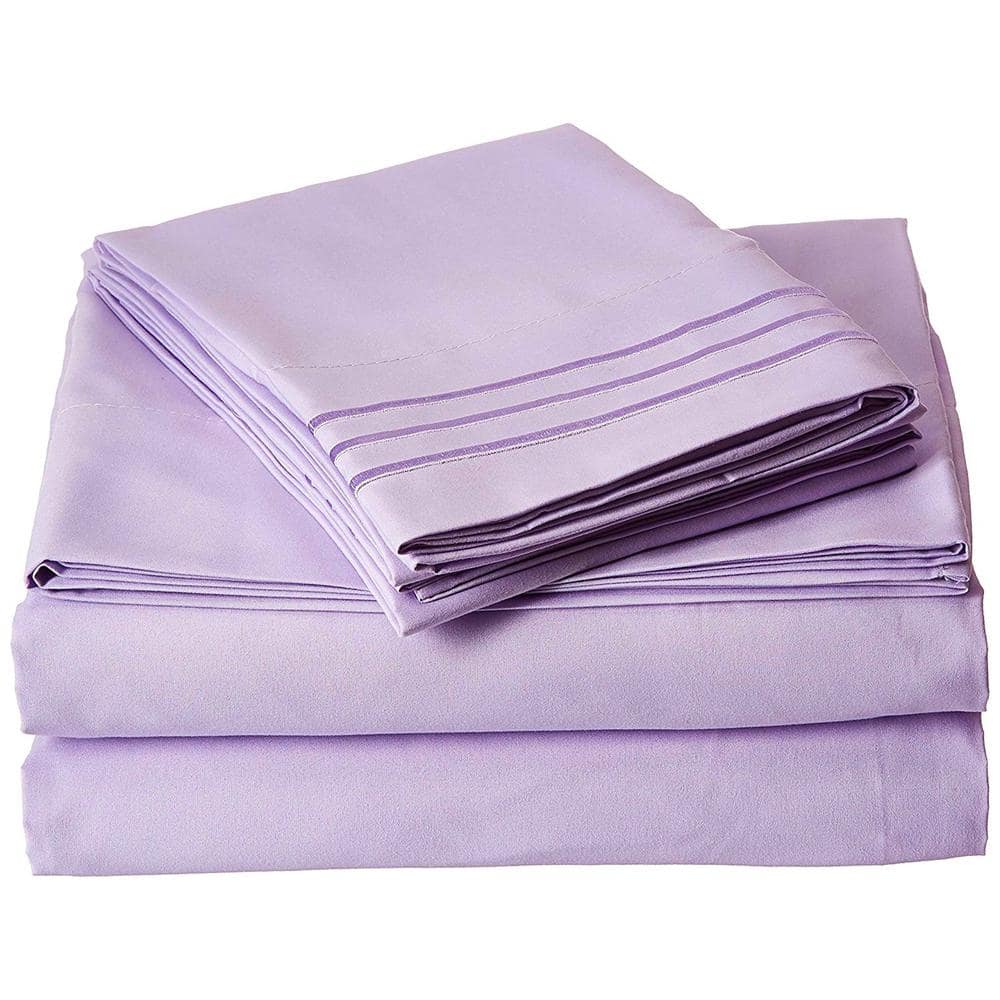 4-Piece Lilac Solid Microfiber King Sheet Set