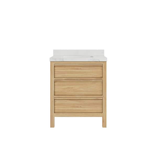 Willow Collections Elizabeth 30 in. W x 22 in. D x 36 in. H Bath Vanity in Natural with 2" Calacatta Nuvo Top