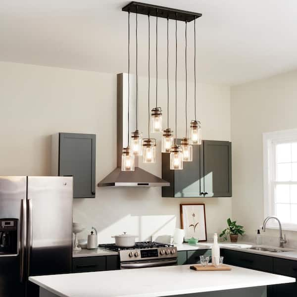 Brinley 25.5 in. 8-Light Olde Bronze Vintage Industrial Shaded Linear Chandelier for Dining Room