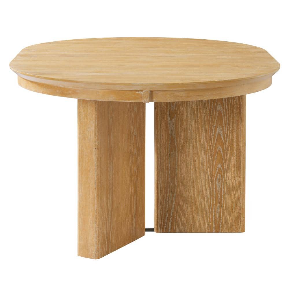 Natural Oval Wood Extendable Dining Table with Pedestal Base and Adjustable Foot Pads for Dining Room, Kitchen