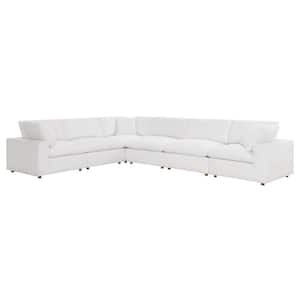 Commix Down Filled Overstuffed 6-Piece Bozhe Fabric Sectional Sofa Set in Pure White