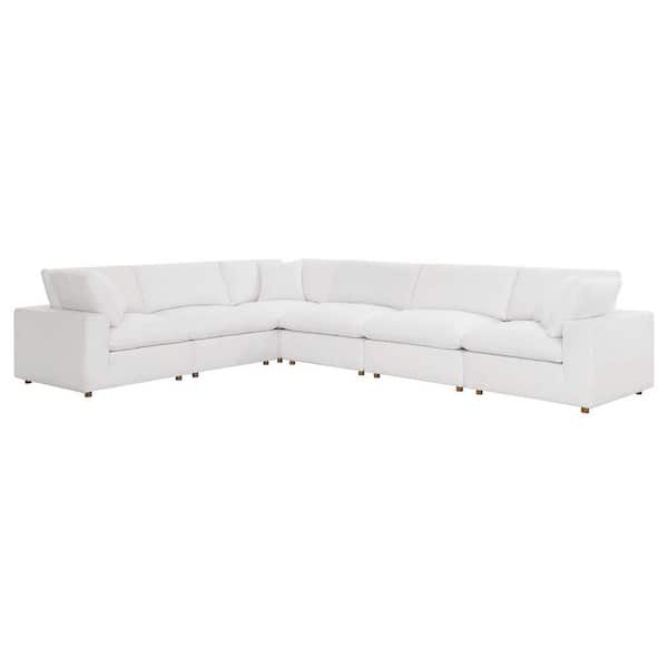 MODWAY Commix Down Filled Overstuffed 6-Piece Bozhe Fabric Sectional Sofa Set in Pure White
