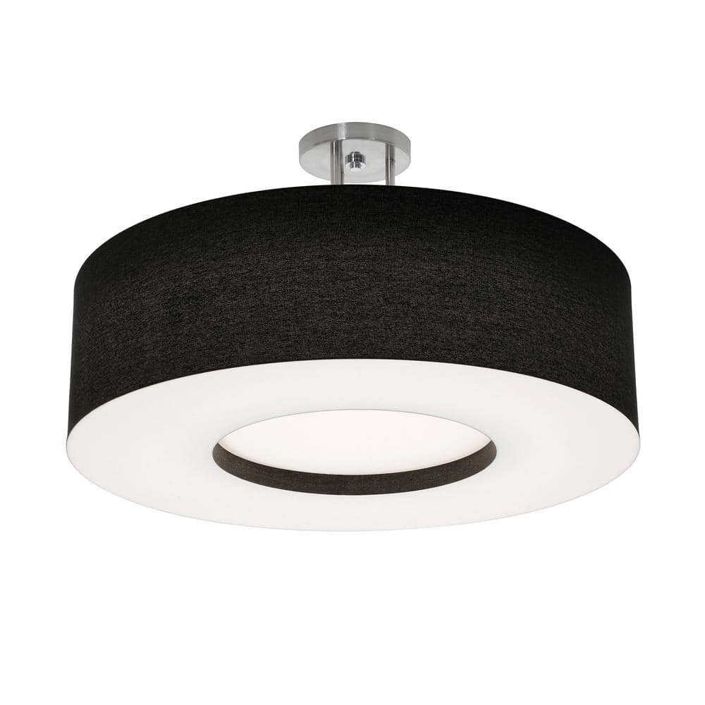 24 in. 3-Light Satin Nickel, Black, White Transitional Semi-Flush Mount With Shade price history on PriceWatchPro
