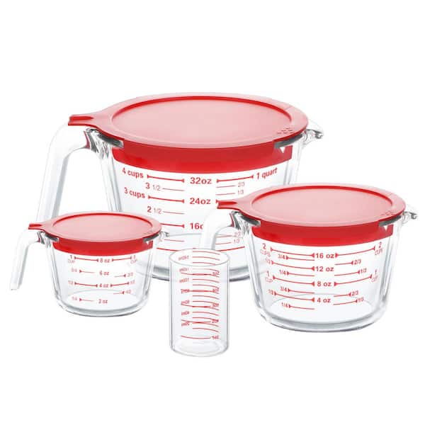 4-Piece Glass Measuring Cups Set with Spout and Handles for Recipe Ingredient Flour Water Liquid