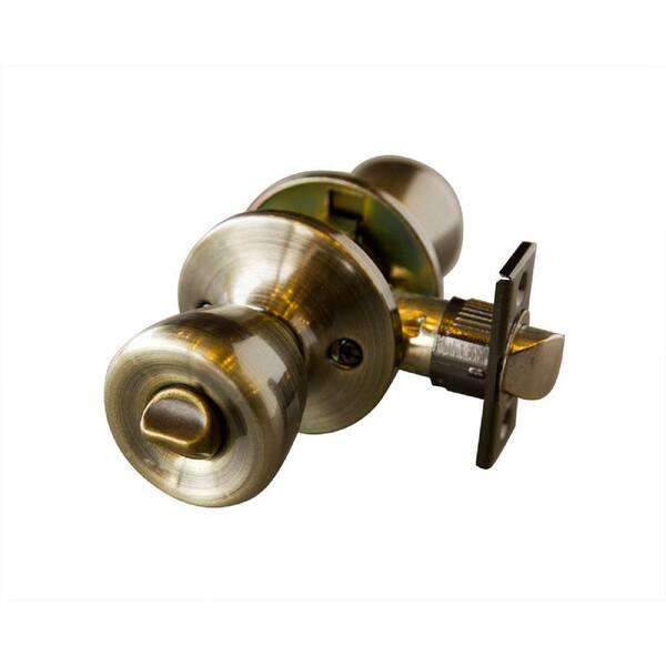 Design House Terrace Antique Brass Privacy Bed/Bath Door Knob with Universal 6-Way Latch