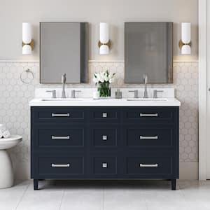 Monroe 61 in. W x 22 in. D x 36 in. H Double Bath Vanity in Midnight Blue with Pure White Quartz Top