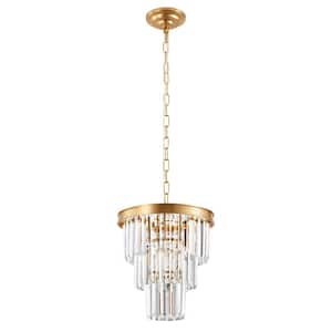 Modern 1-Light Gold Crystal Chandelier 13 in. for Kitchen Island Pendant Lighting with 3-Tier Clear Crystal Shade