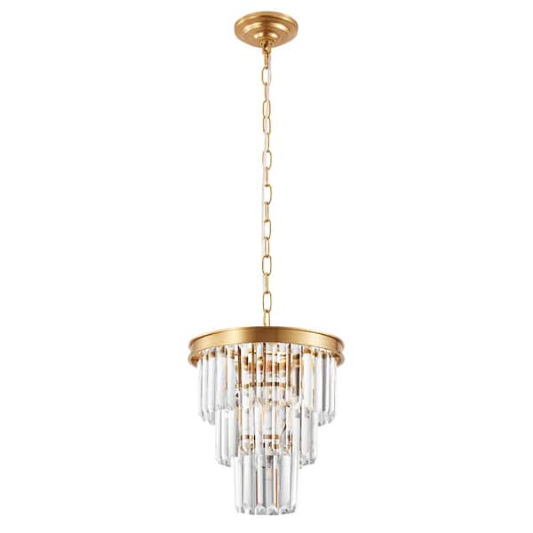 Deyidn Modern 1-Light Gold Crystal Chandelier 13 in. for Kitchen Island Pendant Lighting with 3-Tier Clear Crystal Shade