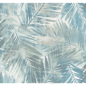 Kentmere Tropical Leaf Metallic Pearl and Powder Blue Paper Strippable Roll (Covers 60.75 sq. ft.)